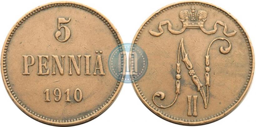Picture 5 pennia 1910 year  