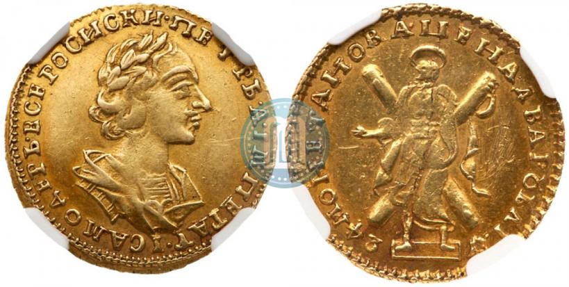 Picture 2 roubles 1724 year  "Portrait in ancient armour"