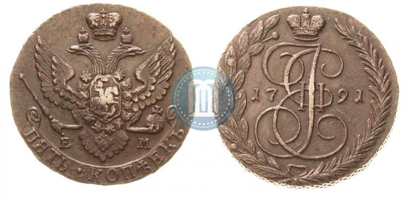 Picture 5 kopecks 1791 year ЕМ 