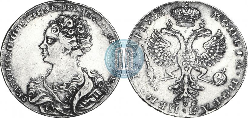 Фото 1 рубль 1726 года  "Московский тип, портрет влево"