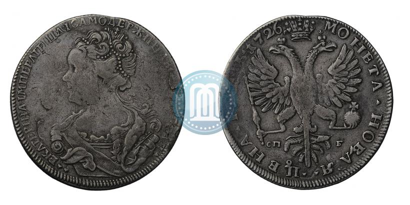 Фото 1 рубль 1726 года СПБ "Петербургский тип, портрет влево"
