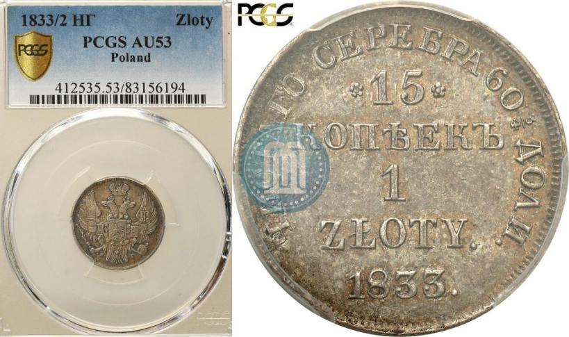 Picture 15 kopecks - 1 złoty 1833 year НГ 