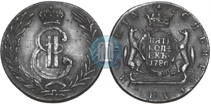 Фото 5 копеек 1780 года КМ 