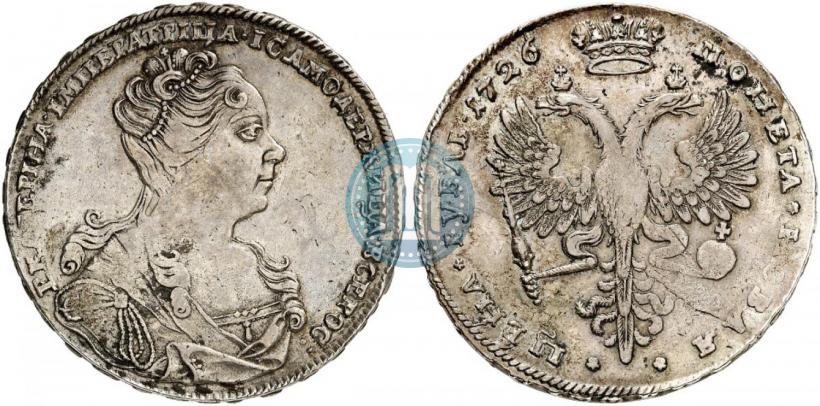 Фото 1 рубль 1726 года  "Московский тип, портрет вправо"