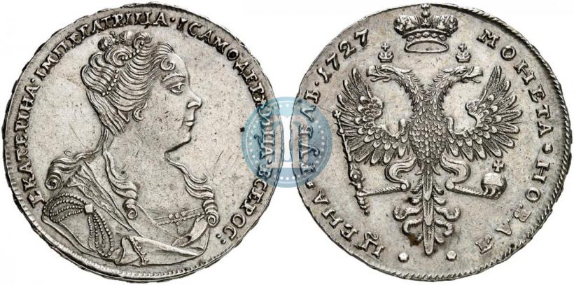 Фото 1 рубль 1727 года  "Московский тип, портрет вправо"