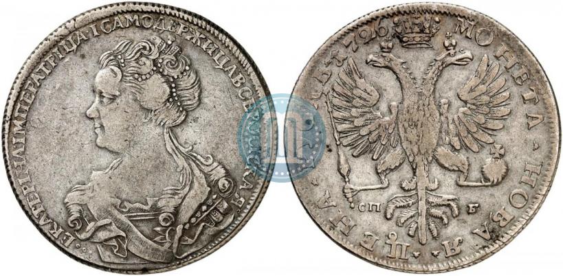 Фото 1 рубль 1726 года СПБ "Петербургский тип, портрет влево"