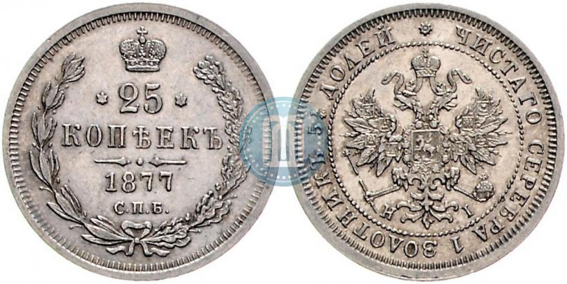 Фото 25 копеек 1877 года СПБ-НІ 