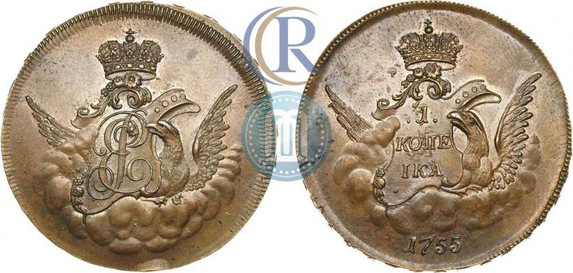 Фото 1 копейка 1755 года ММД 