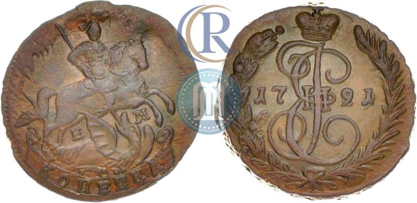 Picture 1 kopeck 1791 year ЕМ 