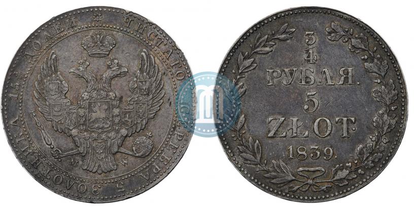 Picture 3/4 roubles - 5 złotych 1839 year MW 