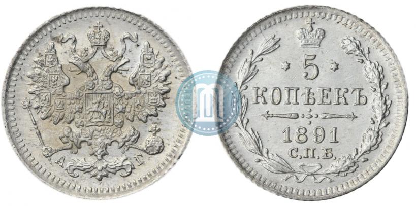 Фото 5 копеек 1891 года СПБ-АГ 