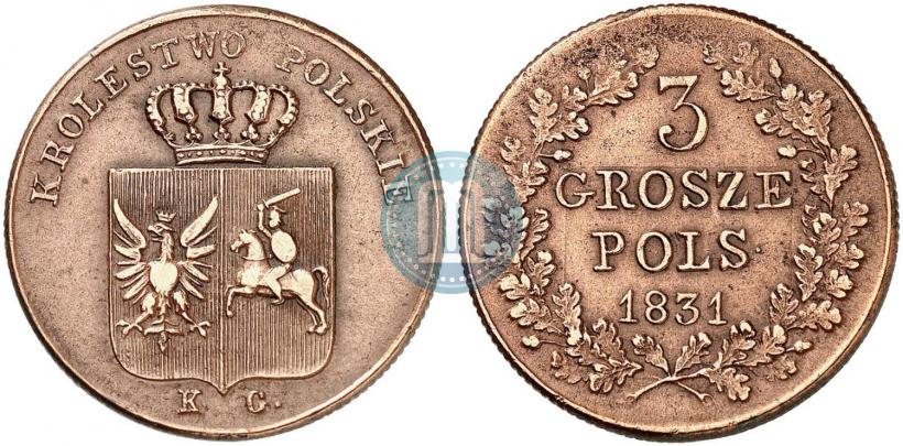 Фото 3 гроша 1831 года KG "Польское восстание"