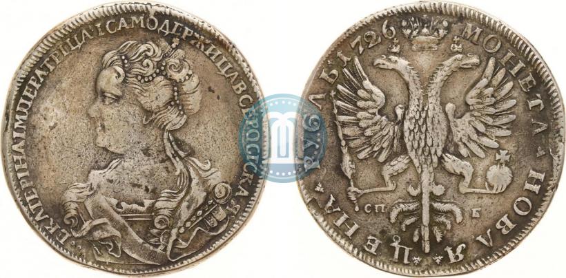 Фото 1 рубль 1726 года СПБ "Петербургский тип, портрет влево"
