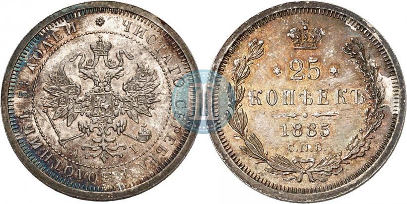 Фото 25 копеек 1885 года СПБ-АГ 