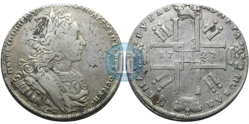 Фото 1 рубль 1727 года СПБ "Петербургский тип"