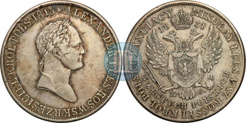 Picture 5 złotych 1831 year KG 