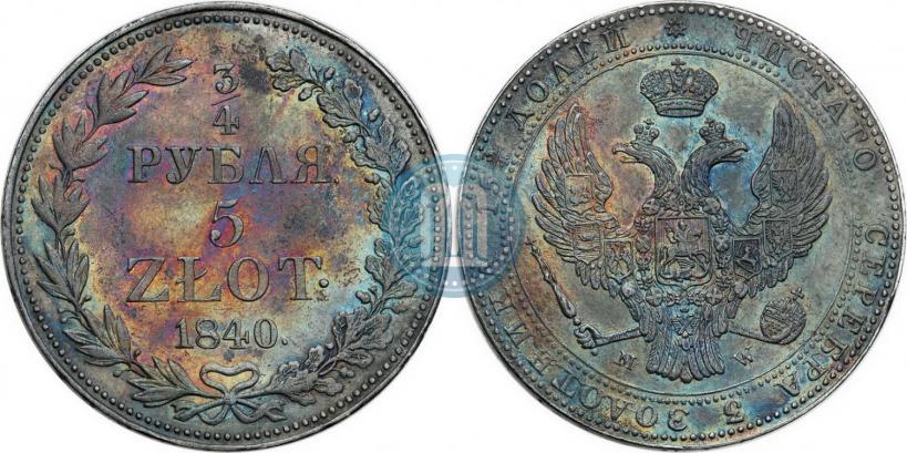 Picture 3/4 roubles - 5 złotych 1840 year MW 