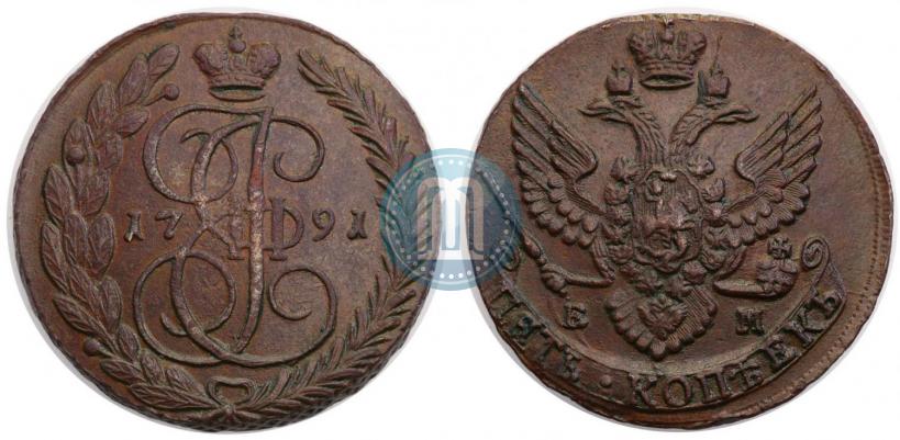 Picture 5 kopecks 1791 year ЕМ 