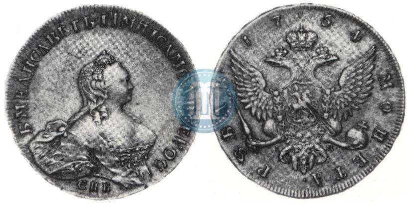 Фото 1 рубль 1754 года СПБ-IМ "Портрет работы Бенджамина Скотта"