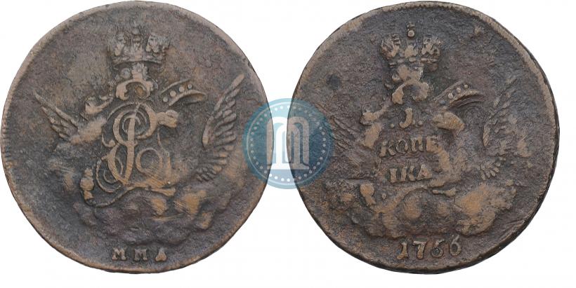 Фото 1 копейка 1756 года ММД 