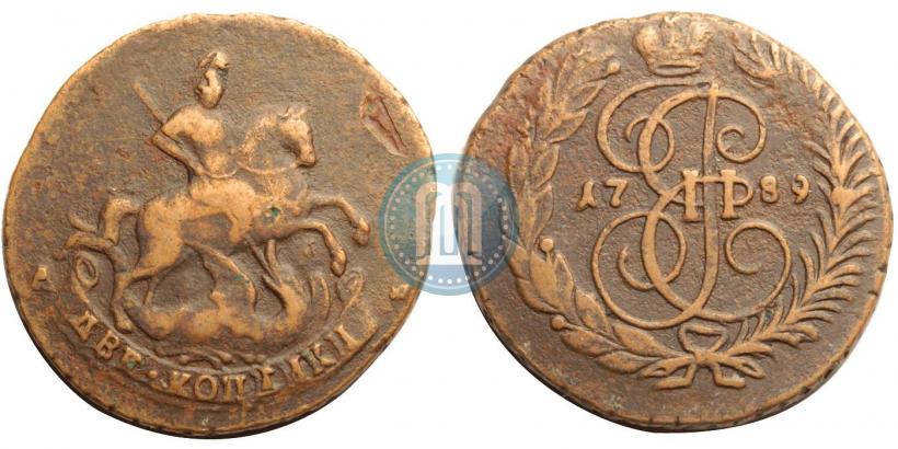 Фото 2 копейки 1789 года АМ 