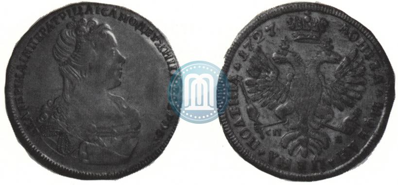 Фото Полтина 1727 года СПБ "Петербургский тип, портрет вправо"