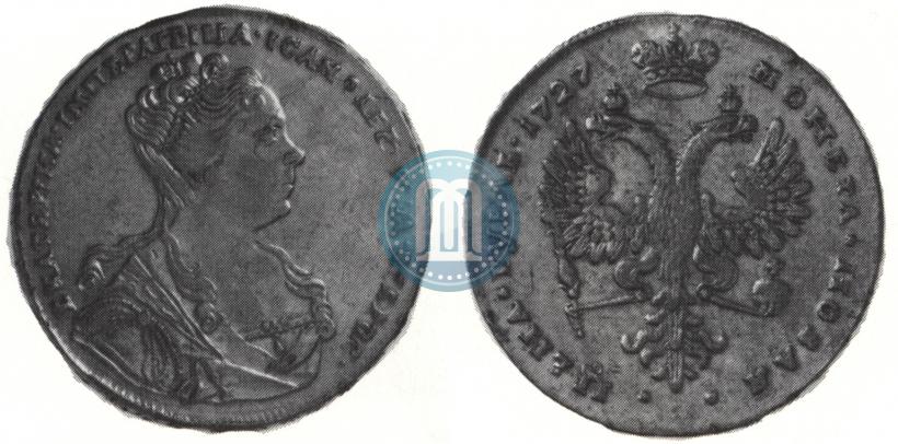 Фото 1 рубль 1727 года  "Московский тип, портрет вправо"