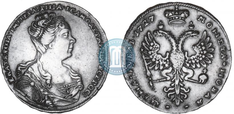 Фото 1 рубль 1727 года  "Московский тип, портрет вправо"