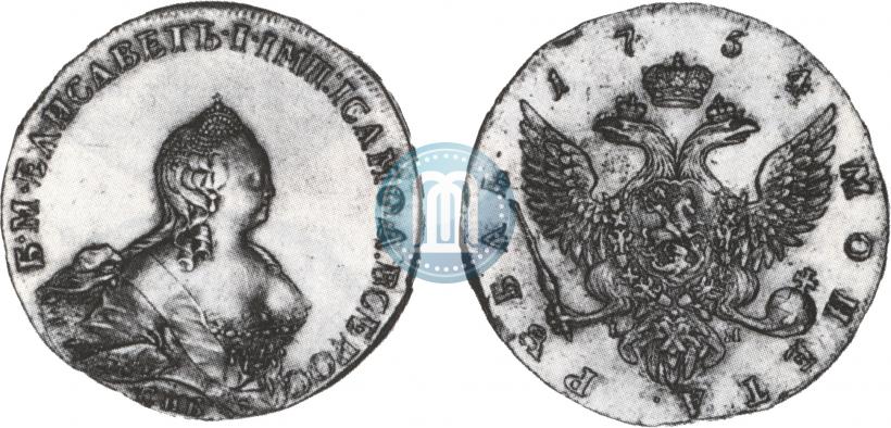 Фото 1 рубль 1754 года СПБ-IМ "Портрет работы Бенджамина Скотта"