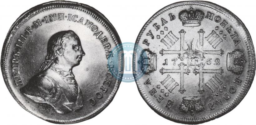 Picture 1 rouble 1762 year СПБ "Monogram on the reverse. Pattern"