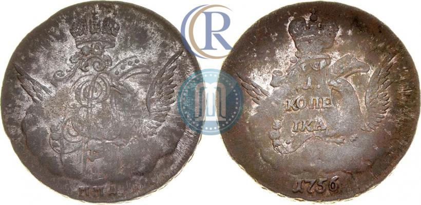 Picture 1 kopeck 1756 year ММД 