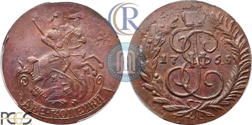 Фото 2 копейки 1765 года ММ 