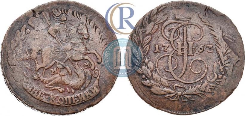Фото 2 копейки 1763 года ММ 
