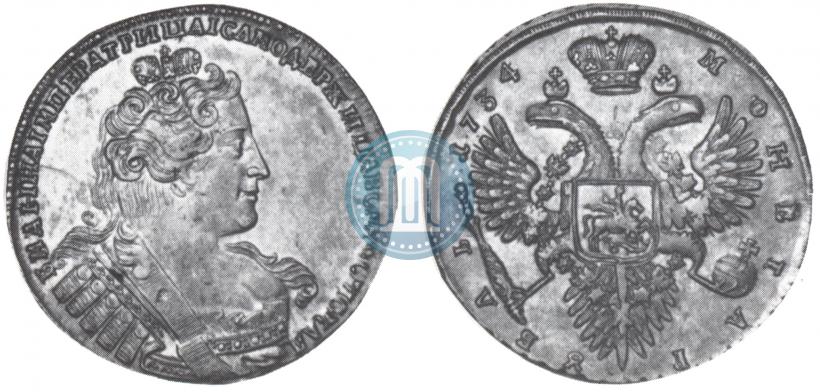 Фото 1 рубль 1734 года  "Тип 1732 года"