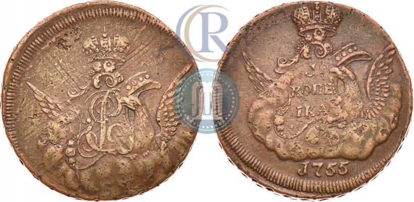 Фото 1 копейка 1755 года  