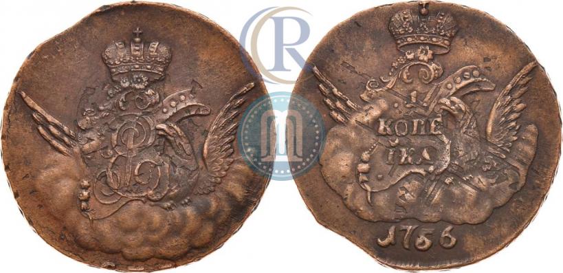 Picture 1 kopeck 1756 year СПБ 