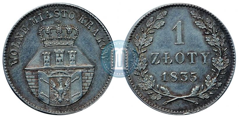 Picture 1 złoty 1835 year  "Free city of Kraków"