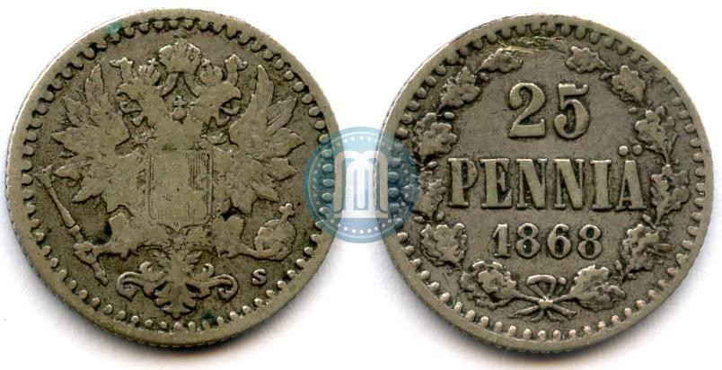 Фото 25 пенни 1868 года S 