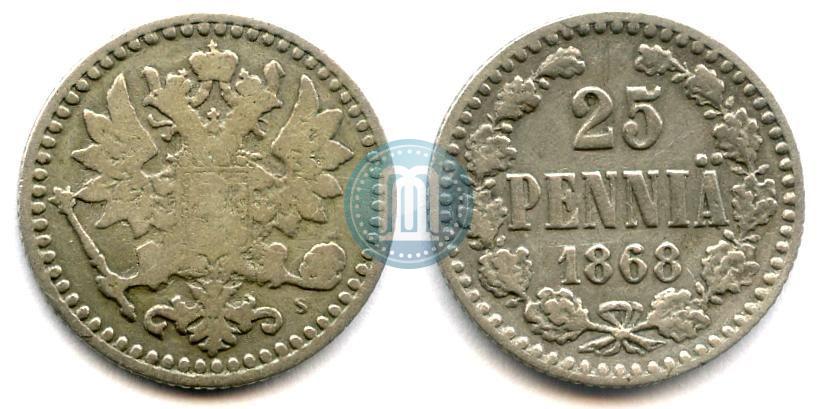 Фото 25 пенни 1868 года S 