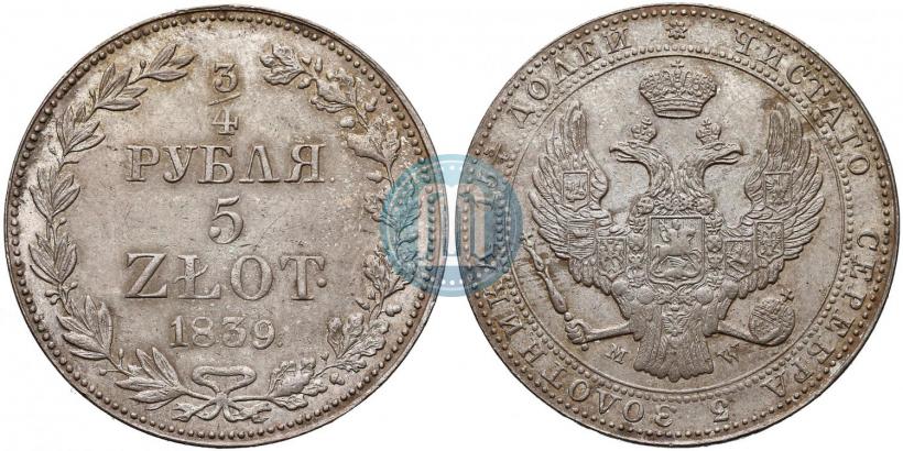 Picture 3/4 roubles - 5 złotych 1839 year MW 