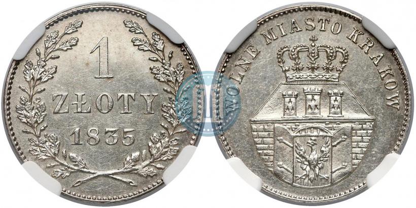 Picture 1 złoty 1835 year  "Free city of Kraków"