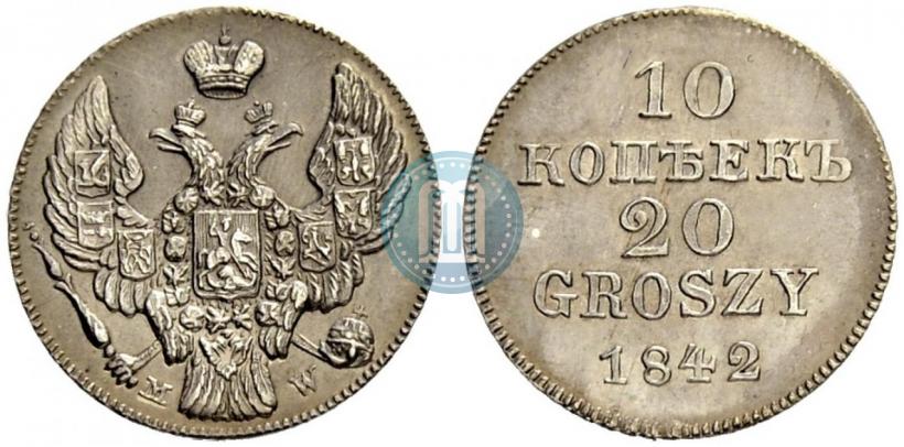 Picture 10 kopecks - 20 groszy 1842 year MW "Pattern"