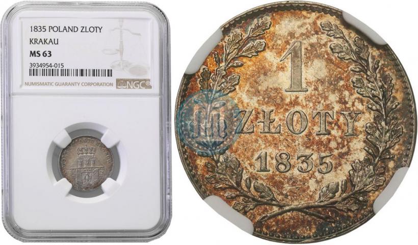 Picture 1 złoty 1835 year  "Free city of Kraków"