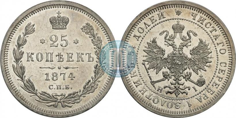 Фото 25 копеек 1874 года СПБ-НІ 