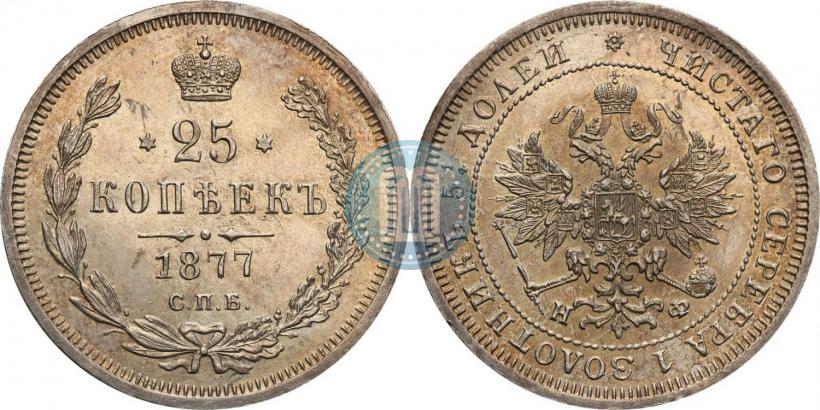 Фото 25 копеек 1877 года СПБ-НФ 