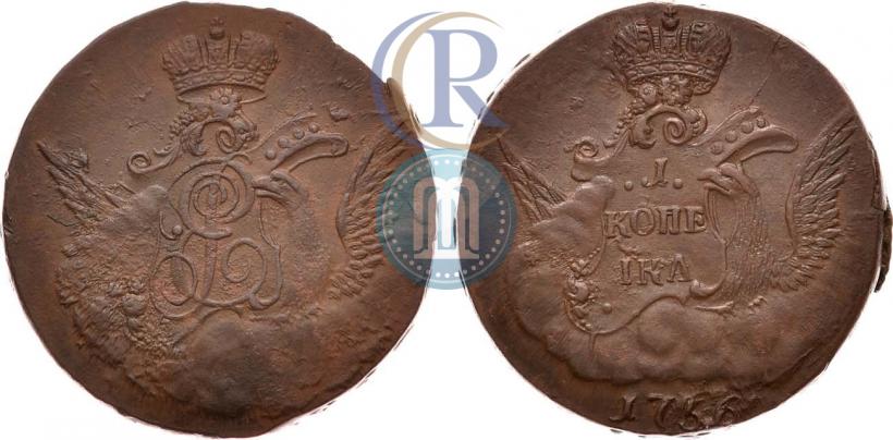 Picture 1 kopeck 1756 year  