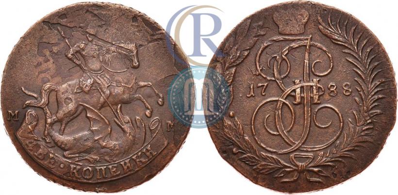 Фото 2 копейки 1788 года ММ 