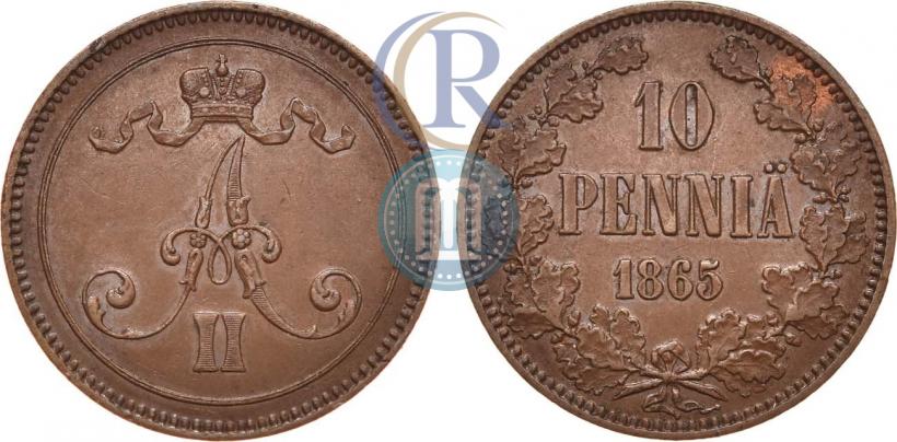 Фото 10 пенни 1865 года  