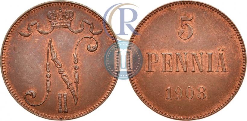Picture 5 pennia 1908 year  