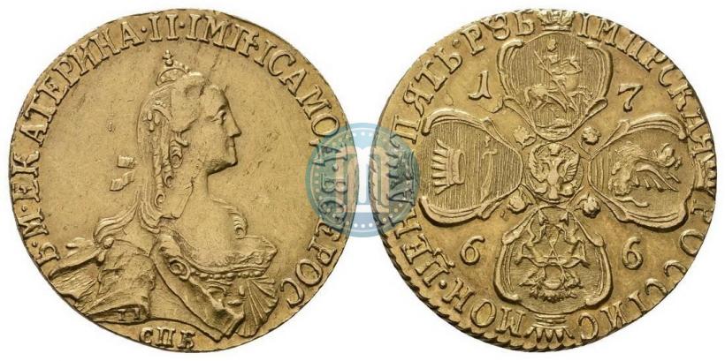 Фото 5 рублей 1766 года СПБ 